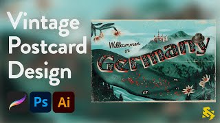 Creating a Vintage Postcard using Procreate, Photoshop, and Illustrator