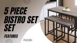 Zenvida 5 Piece Bistro Pub Table Set Features