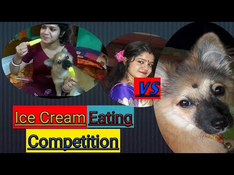 Dog Funny Video || Ice Cream Eating Competition Mom Vs Daughter || Archita Vs Puku