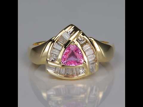 ESTATE - 14K Yellow Gold Trilliant Cut Pink Sapphire and Diamond Ring
