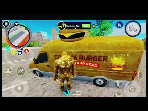 Rope Hero: Vice Town - (Mutant Man Drive Skull Bike on slope) Stone Giant vs Police Car Robot Fight