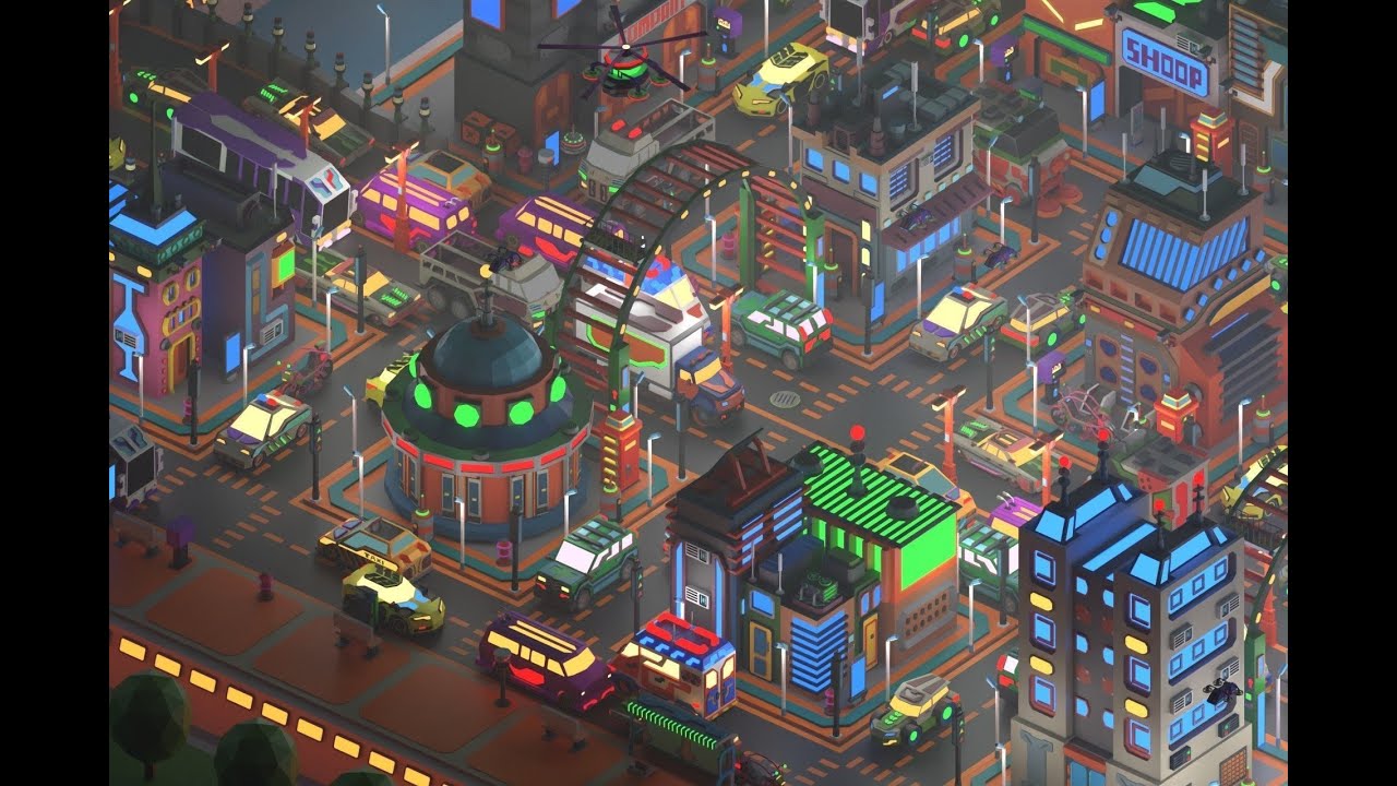 Scifi Low Poly Cartoon City 3D Model