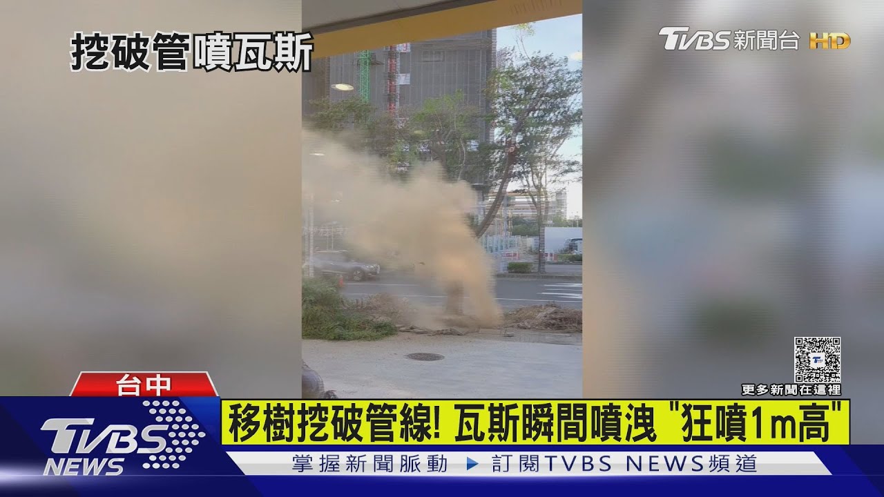 工人挖路樹「瞬間狂噴」!怪手急倒車 瓦斯外洩驚險片曝