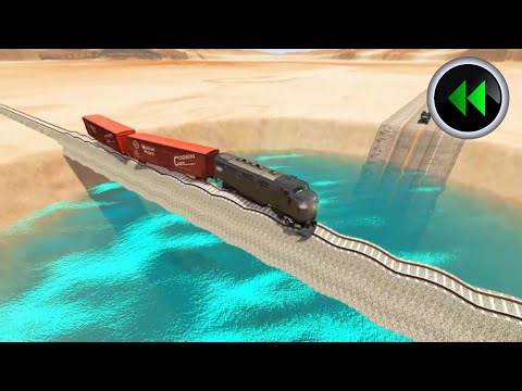 Reverse Trains Crossing vs Up and Down Rail Tracks On Giant Pit - Reverse Beamng Drive