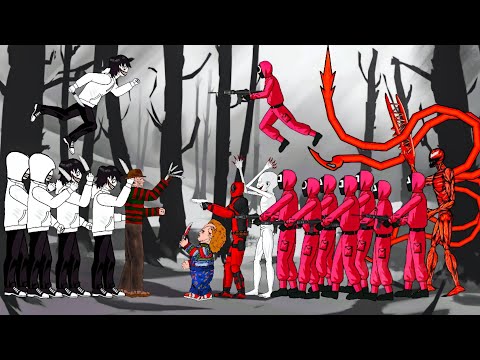 The Battle of Jeff the killer, Freddy Krueger Vs Scp 096, Carnage, SQUID GAME Guard, Chucky,Deadpool