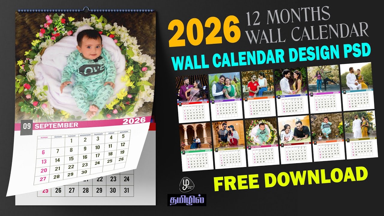 Kalender 2026 PSD unduh gratis, desain kalender 2026, desain kalender PSD, desain kalender 2026 PSD