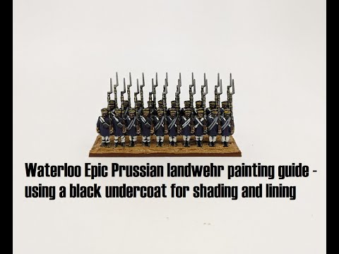 Waterloo Epic Prussian landwehr painting guide - using a black undercoat for shading and lining