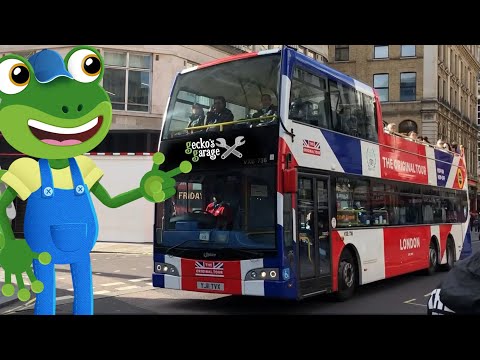 Gecko on a LONDON Tour Bus!!・Gecko's Real Vehicles・Buses For Children・Virtual Tour!・Learning Video
