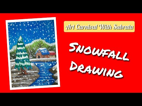 Easy Winter Snowfall Scenery Drawing for Beginners with Oil Pastels || Winter Season Drawing