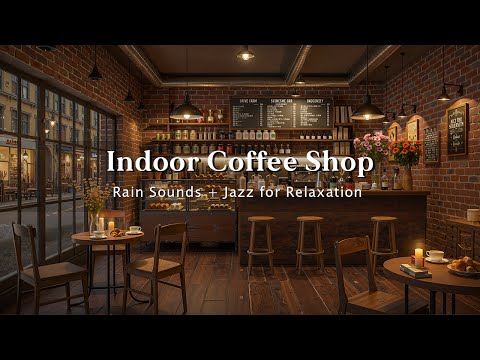 Rainy Night at Coffee Shop Ambience with Relaxing Jazz Music & Rain Sounds