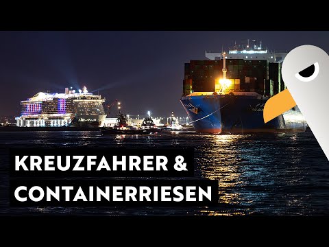 💋 Kreuzfahrer und Containerriesen 🛳️ AIDAnova mit Lichtshow bei Nacht