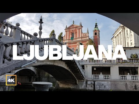 Ljubljana - Eslovênia 🇸🇮 | 4K | passeio a pé | Som da multidão da cidade ASMR