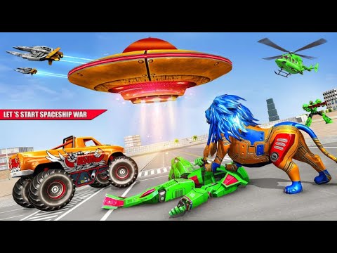 Space Robot Transport Games - Lion Robot Car Game Go Jins - Robot Games and Shooting Games Gameplay