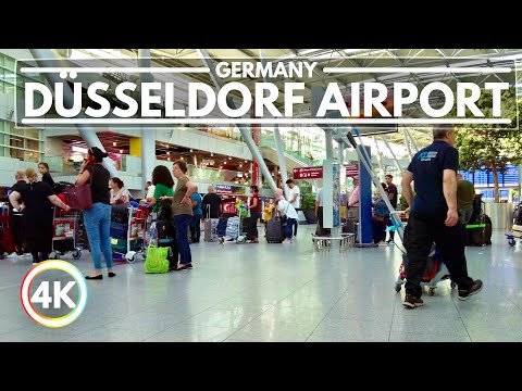 Aeroporto Internacional de Düsseldorf (DUS) na Alemanha, agosto de 2022 Passeio a pé em 4K