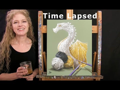 TIME LAPSE - How to paint KNITTED DRAGON with Acrylic - Step by Step Tutorial