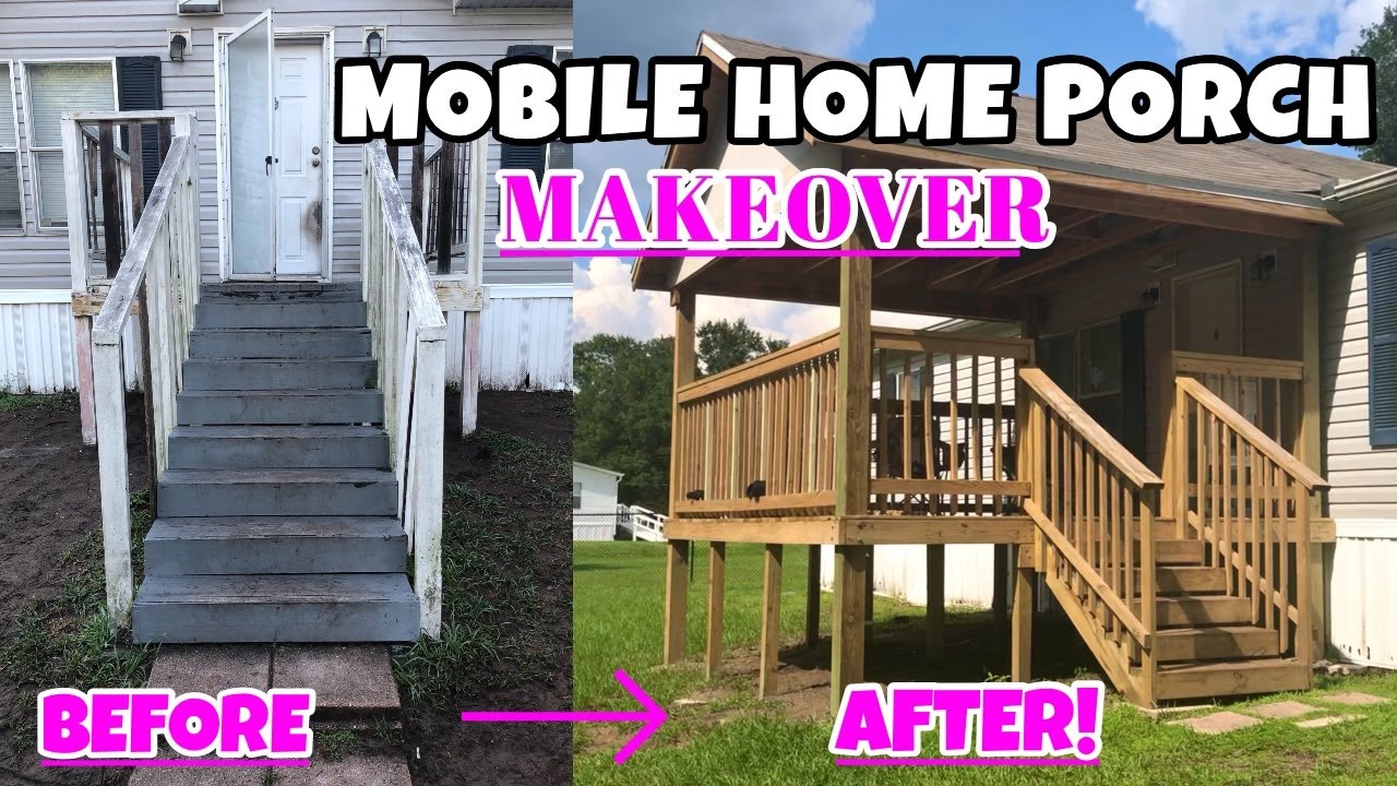 😱*NEW* MOBILE HOME FRONT PORCH MAKEOVER / mobile home updates / BEFORE & AFTER TRANSFORMATION!