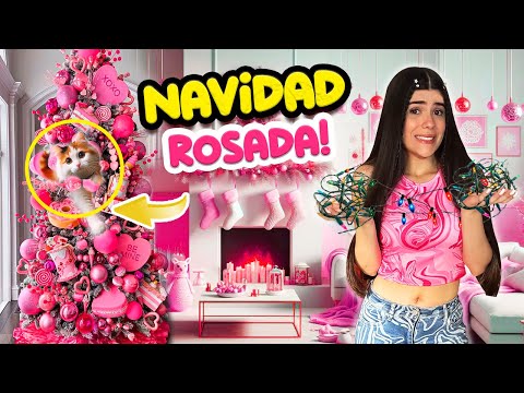 ARMÉ una NAVIDAD SOLO de COLOR ROSA💕 (Desastre con mi GATITA BEBÉ😨💥) | Ani Cat😻