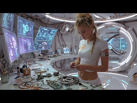 RELAXING FUTURE CITY JOURNEY (4K) | Sci-Fi Skyport, Flying Ships & Space Station Ambience