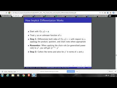 MATH 203 3/27 Lecture Part 2: Implicit Differentiation