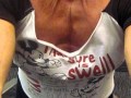 Muscular Female Bodybuilder Doing Cable Crossover With Unbelievable Pec Bouncing
