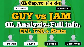 guy vs jam cpl t20 match dream11 team of today match| Guyana vs Jamaica dream11 prediction