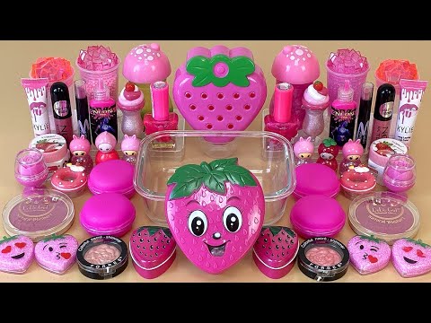 PINK SLIME 🩷 Mixing makeup and glitter into Clear Slime. Satisfying Slime Video.
