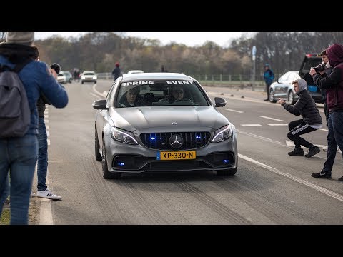 Mercedes C63 S AMG with Custom Downpipes - Burnouts, Accelerations & Drag Races !