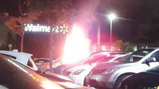 Car on fire at Burbank Walmart  7-25-16