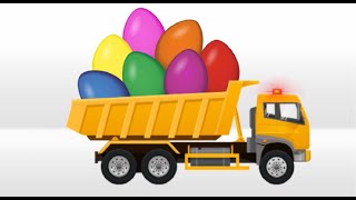 What kind of truck is driving and what kind of load does it have? Police cars and egg surprise