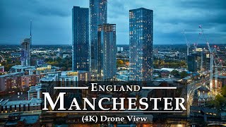Manchester City, England 🇬🇧 Drone [4K UHD] | Stunning Man City Skyline Night - Manchester Stadium