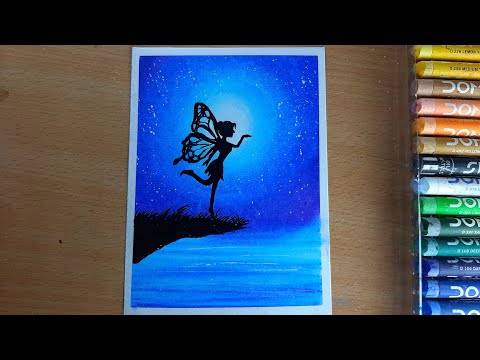 Moonlight Night Seascape Butterfly Fairy Drowning / easy oil pastel Drowning #art  #painting