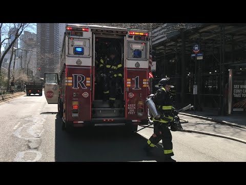 FDNY RESCUE 1 RESPONDING INTO A 10-75 ALL HANDS FIRE AT THE FAIRWAY SUPERMARKET ON UPPER WEST SIDE.