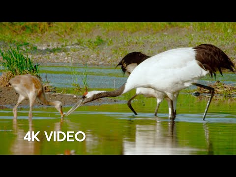 Crane Protects Baby Chick from Deer Herd | 4K UHD | Japan: Earth's Enchanted Islands | BBC Earth