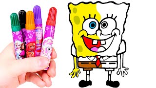 Dibuja y colorea a Bob Esponja 🎨🧜♂️Dibujos para niños.
