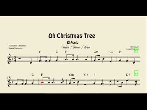 Oh Christmas Tree Partitura de Violín Flauta Oboe El Abeto Partituras con acordes en Clave de Sol