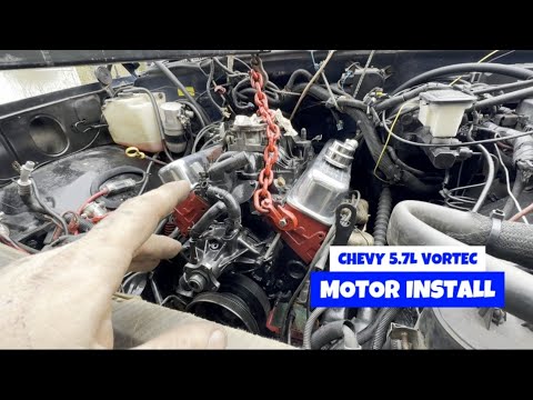 97 CHEVY 350ci 5.7L VORTEC MOTOR INSTALL AND FIRST FIRE UP!!!