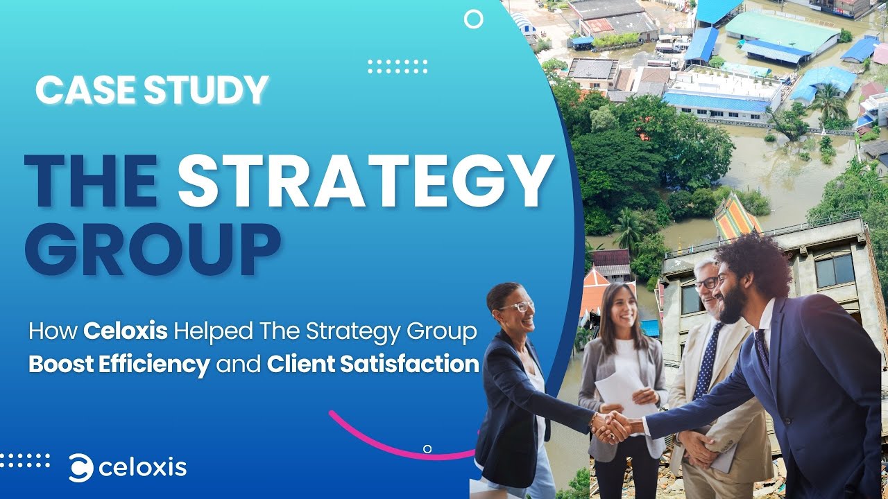 The Strategy Group Celoxis customer story video showing faster reporting, real-time project tracking, dashboards, portfolio visibility, and project management improvements