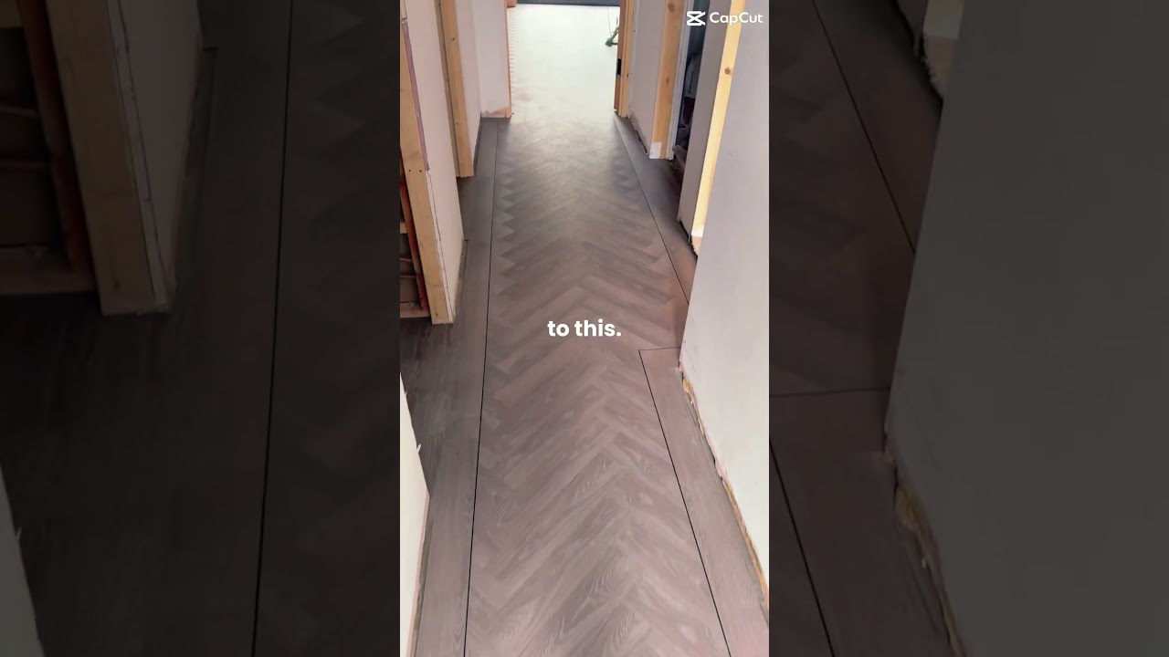 Renovation house from uneven mixed product floors to a beautiful vinyl tile herringbone floor