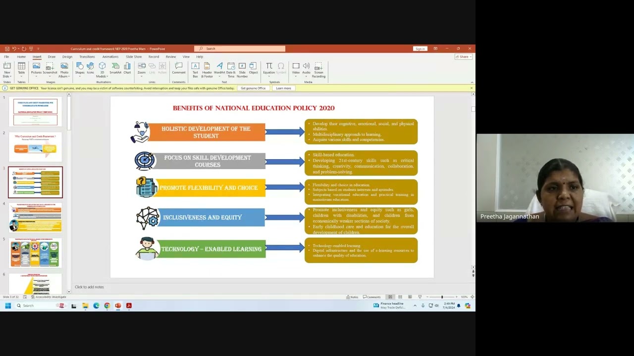 Curriculum and credit framework for Undergraduate Programme by Dr J Preetha