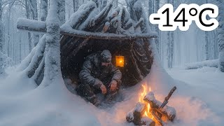 Extreme Winter Survival in the Snow : Alone at -14°C with No Gear – Just Fire