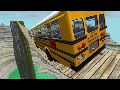 Cars vs Suspension Bridge Into Green Slime & Lava – BeamNG.Drive