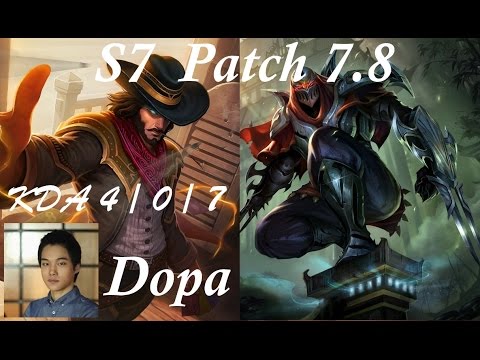 S7 Dopa - TwistedFate vs Zed - Mid KDA 4 / 0 / 7 -- Patch 7.8