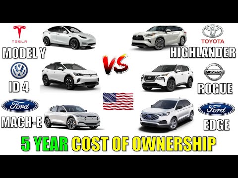 5 Year Cost of Tesla Model Y vs VW ID4 vs Ford Mach-E vs Highlander vs Rogue vs Edge