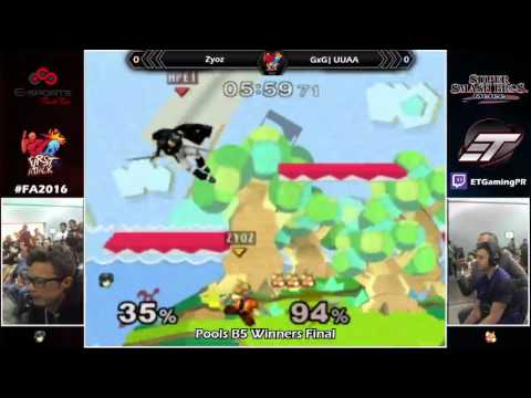 [FA2016] Melee - Pools B5 Winners Final - Zyoz (Marth) VS GxG| UUAA (Fox)