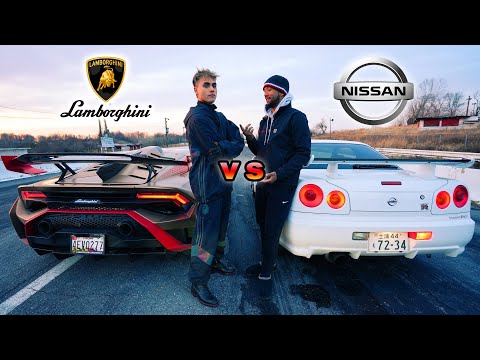 Nissan Skyline R34 GT-R vs Lamborghini Huracan STO | DRAG RACE