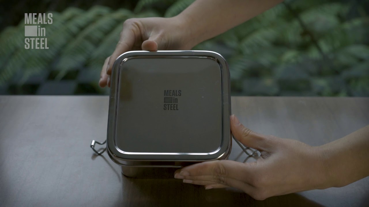 Stainless Steel Double Layer Square Lunchbox.