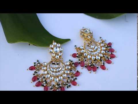 Girija Red Gold Plated Kundan Chandbali Earrings