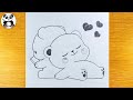 Two Cute Lazy Animals Couple Pencil Drawing Easy Sketches ​⁠​⁠ TaposhiartsAcademy