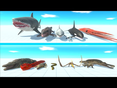 NEW AQUATICS Team vs REPTILES Team - Animal Revolt Battle Simulator ARBS