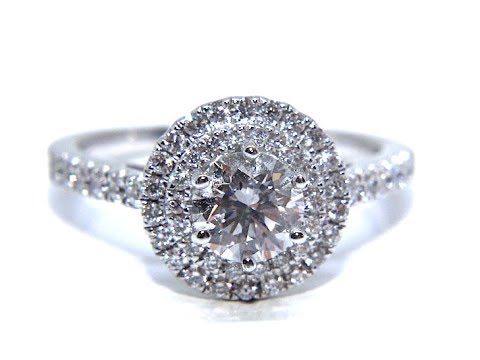 18ct White Gold Round Diamond Double Halo Engagement Ring 0.94ct
